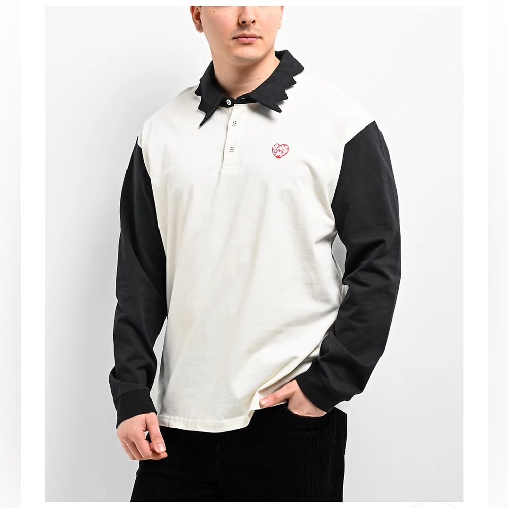 Salem7 Vamp Black & White Long Sleeve Polo Shirt Size Large